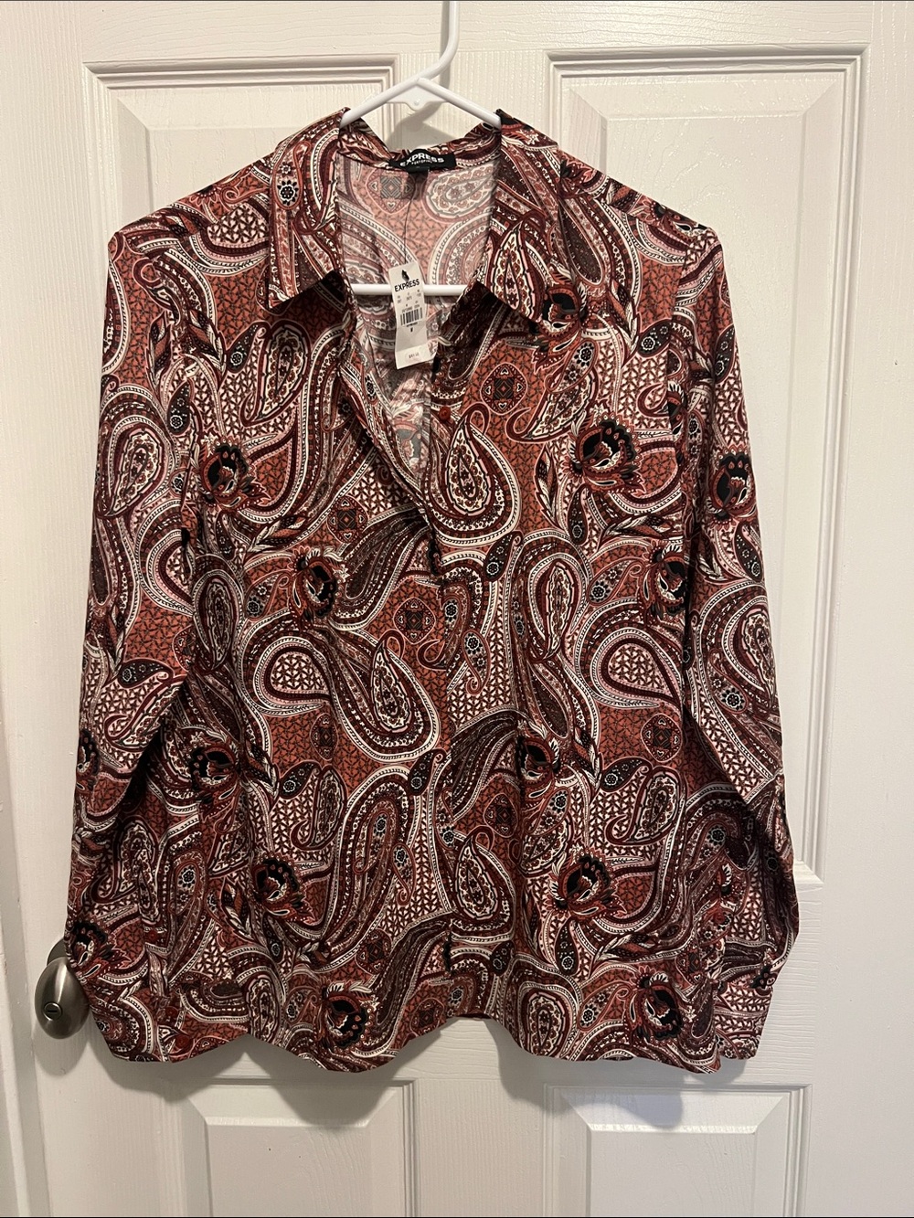 Express Women's Paisley Button-Down Shirt in Rust, Black and Cream